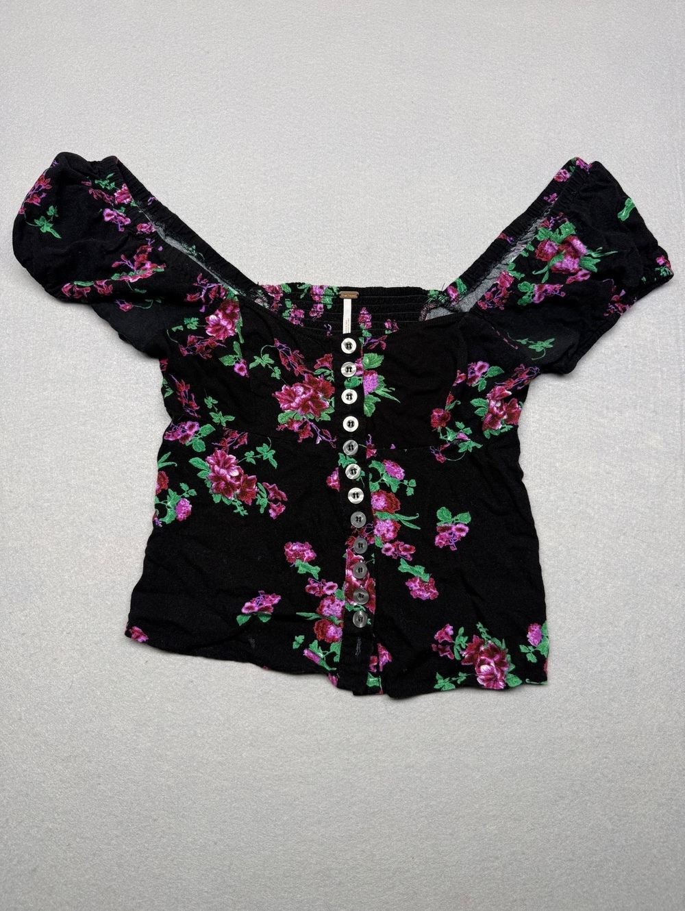 Free People Button-Up Top Women S Black Floral